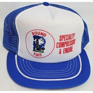 Vintage ROUND TUIT Blue Retro Trucker Hat 80's 90's Mesh Cap Snapback